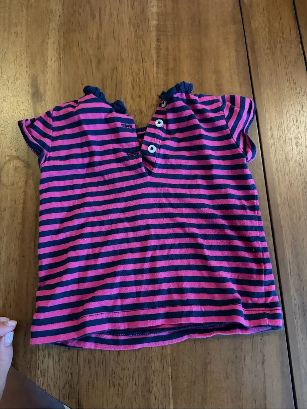 Ralph Lauren Pink & Navy Striped Girls Short-Sleeve Tee with Crest